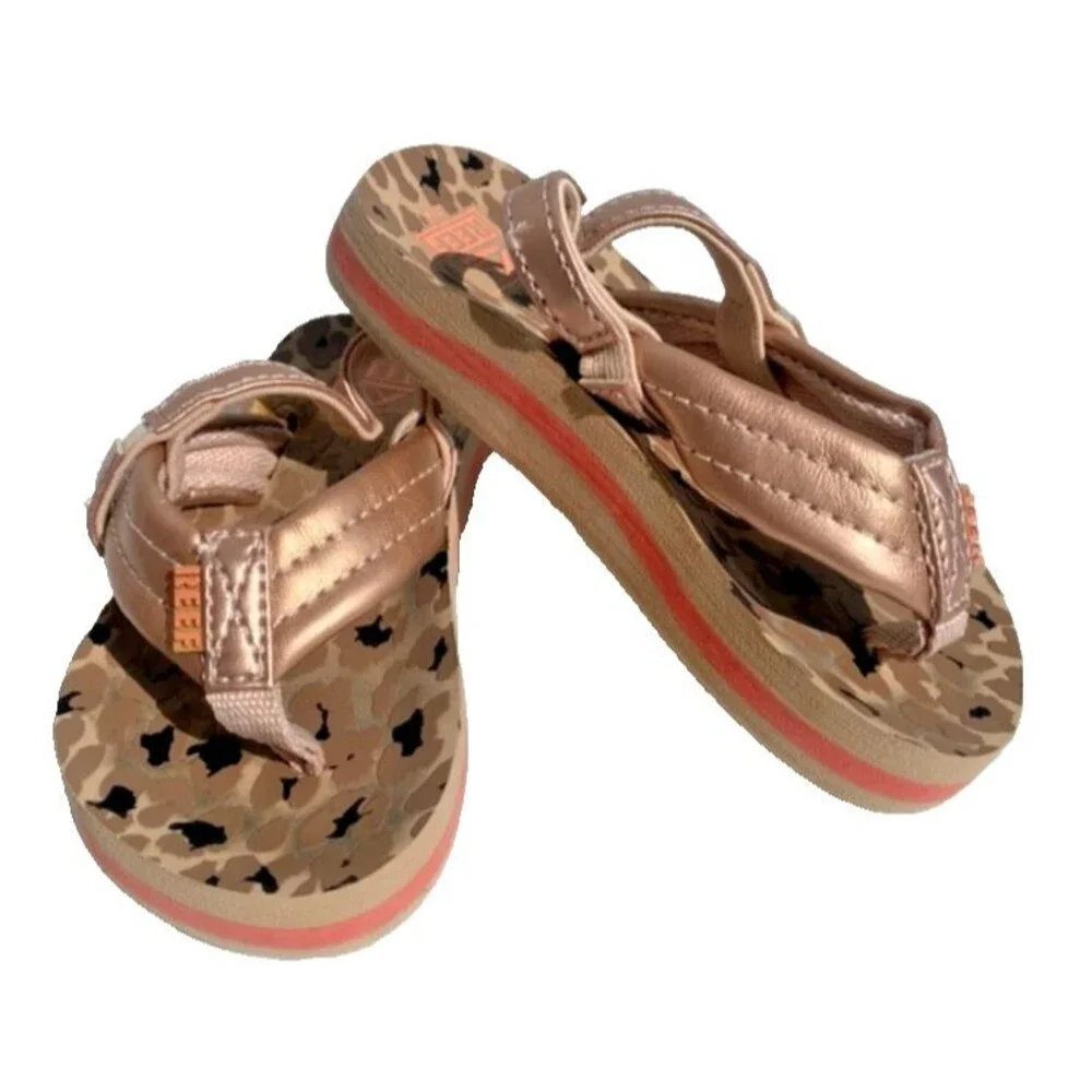 REEF Little Ahi Baby Girls Beach Pool Flip Flop Sandals w/ Strap Toddler Sz 3/4